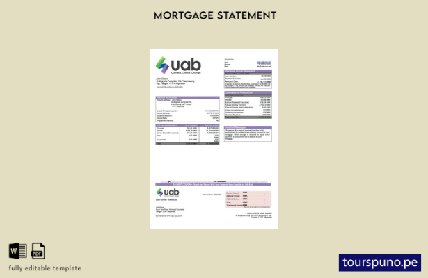 listo para imprimir extracto de hipoteca de Myanmar uab Bank plantilla en Word y